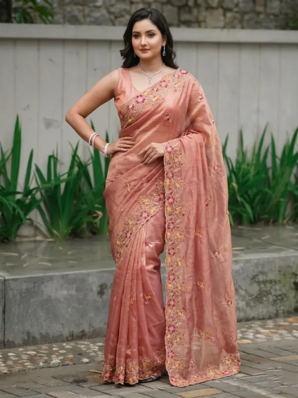 Stylish Kiara Param Embroidery Work Party Wear Saree 2026