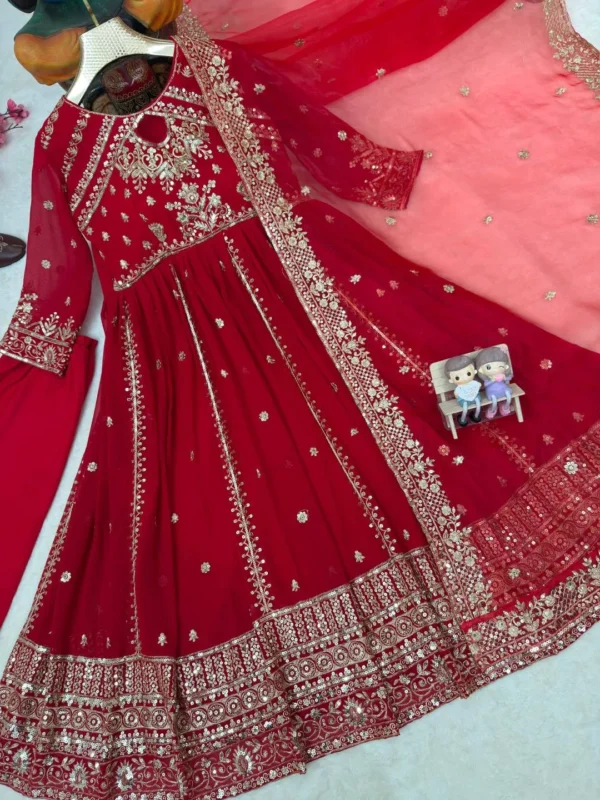 Latest C585 1481 Georgette Sequence Zari Work Gown Pant With Dupatta 2026