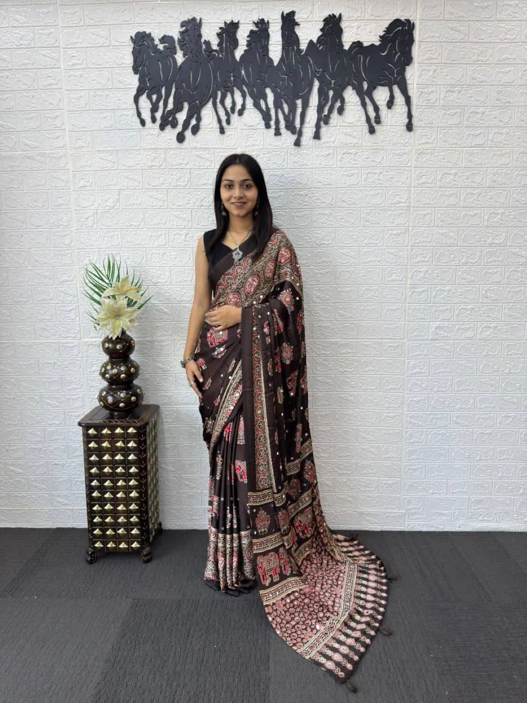 Latest RBC Gajji Silk Ajarakh Printed Mirror Work Festival Saree Collection 2026
