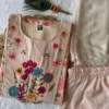 KR 421 Linen Cotton Hand Thread Work Kurti Pant Dupatta Set