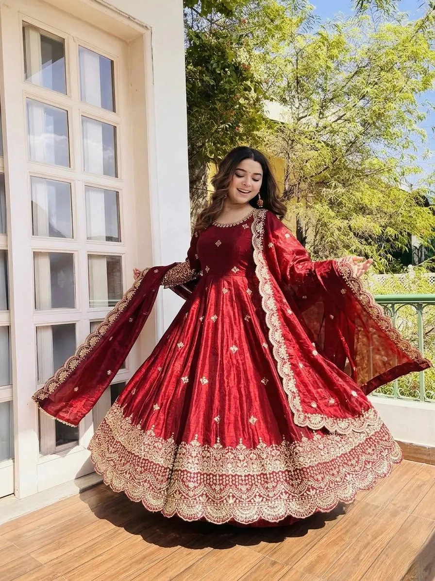 Launching Sabina 895 Fendy Silk Embroidery Sequence Work Wedding Wear Gown 2026