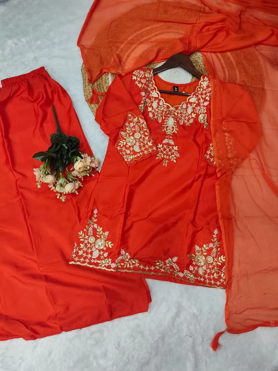 Launching Zarin 66 Natural Crepe Embroidery Party Wear Kurti Palazzo Set 2026
