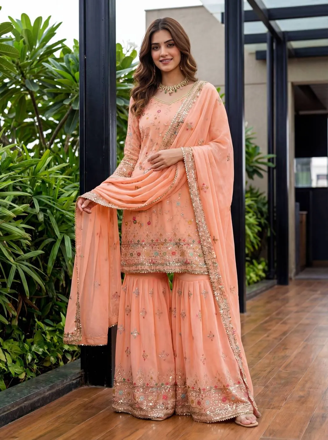 Launching DKT 5152 Georgette Embroidery Thread Wedding Pakistani Sharara Suit 2026