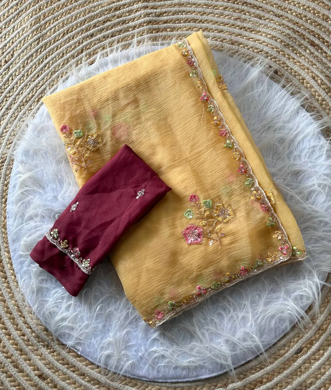 Buy MHV Morvi Chiffon Silk Embroidery Work Saree Collection 2026