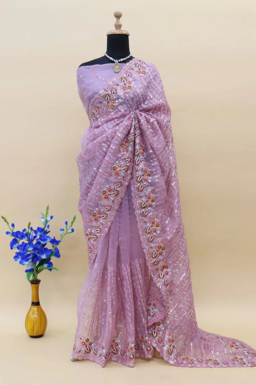 Latest RBC 5014 Organza Silk Sequence Embroidery Work Party Wear Saree 2026