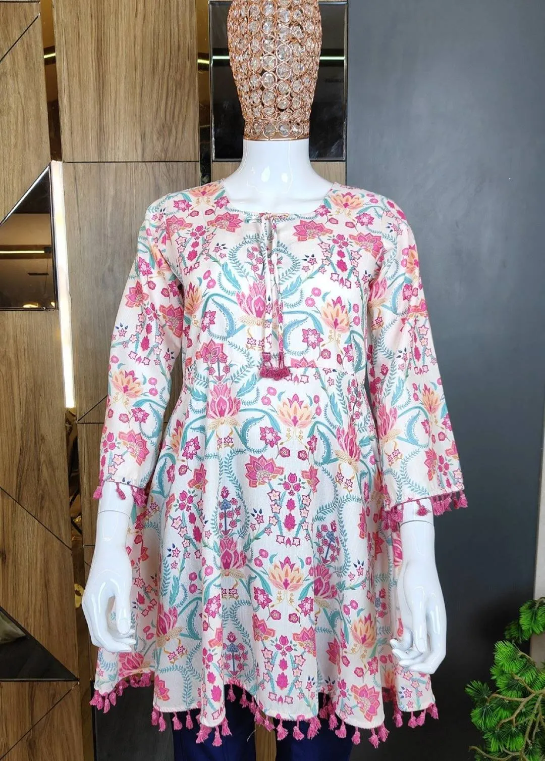 FFD Rayon Slub Printed Pink Daily Wear Top Collection