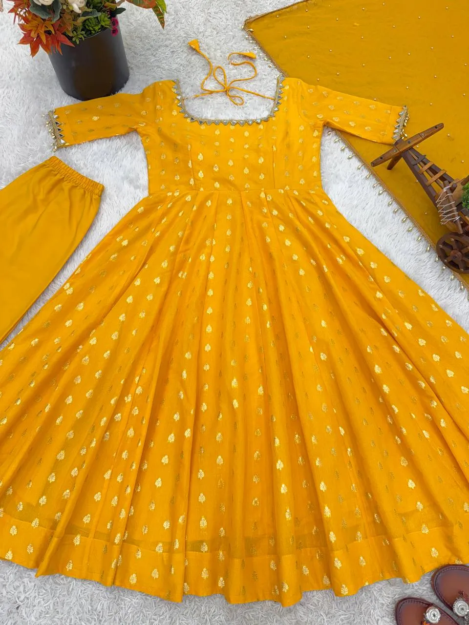 Sabina 5347 Chanderi Jacquard Mirror Work Raksha Bandhan Gown Manufacturer in Surat