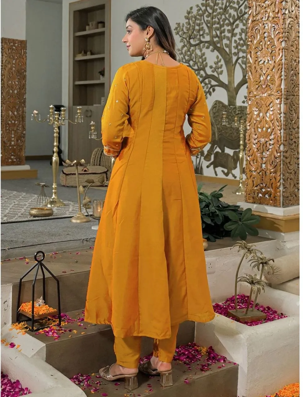 Beauty J 1023 Vichitra Silk Designer Embroidery Anarkali Gown Pant Dupatta