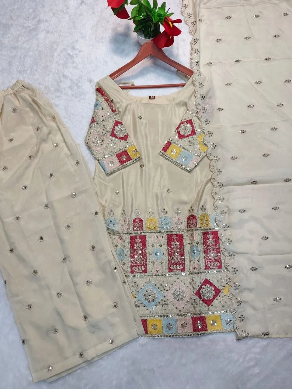 Stylish Zarin 86 Crep Silk Embroidery Sequence Work Party Wear Kurti Palazzo With Dupatta 2026