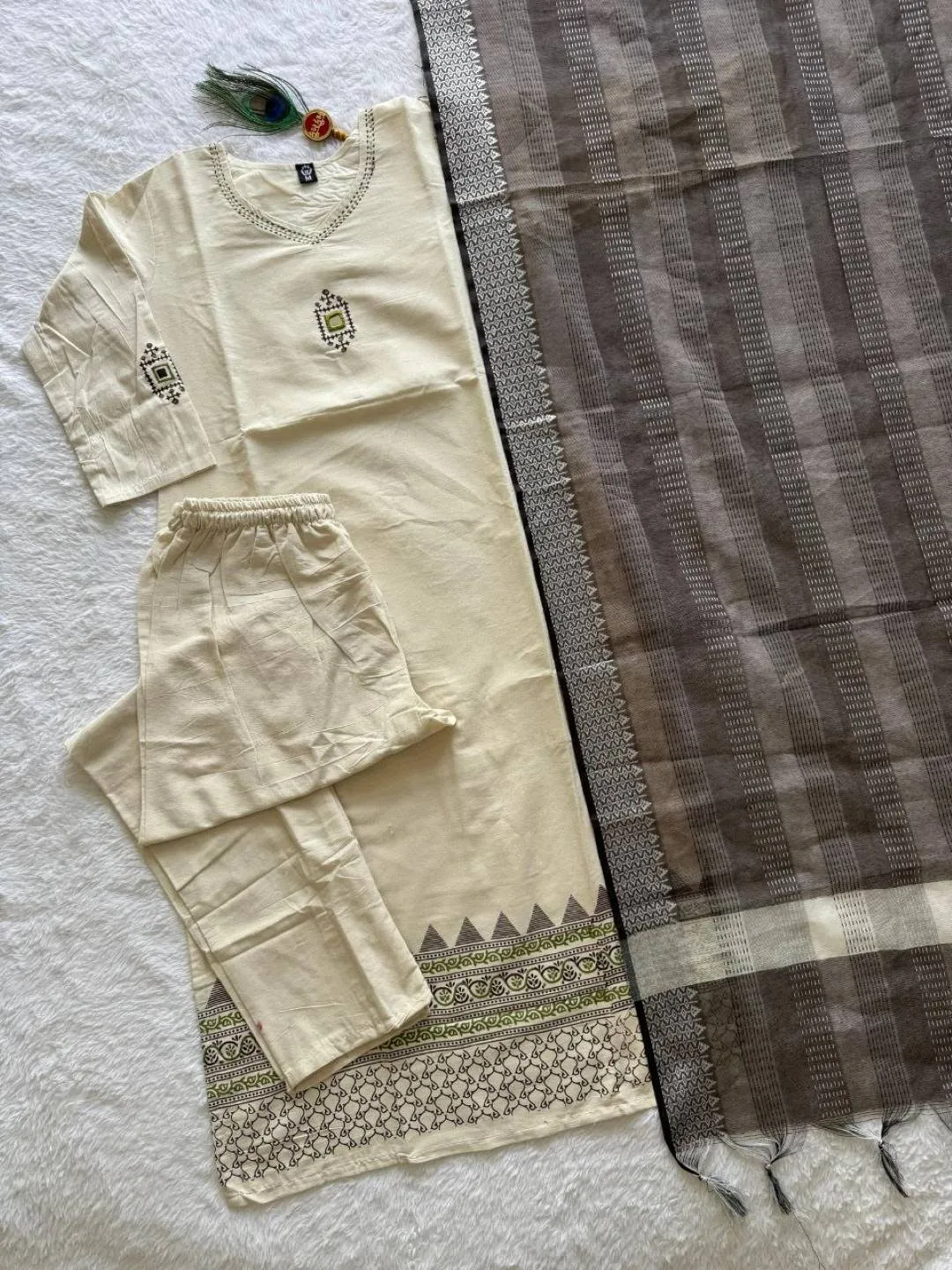 Latest KR 414 Khadi Cotton Hand Block Printed Office Wear Readymade Dress 2026