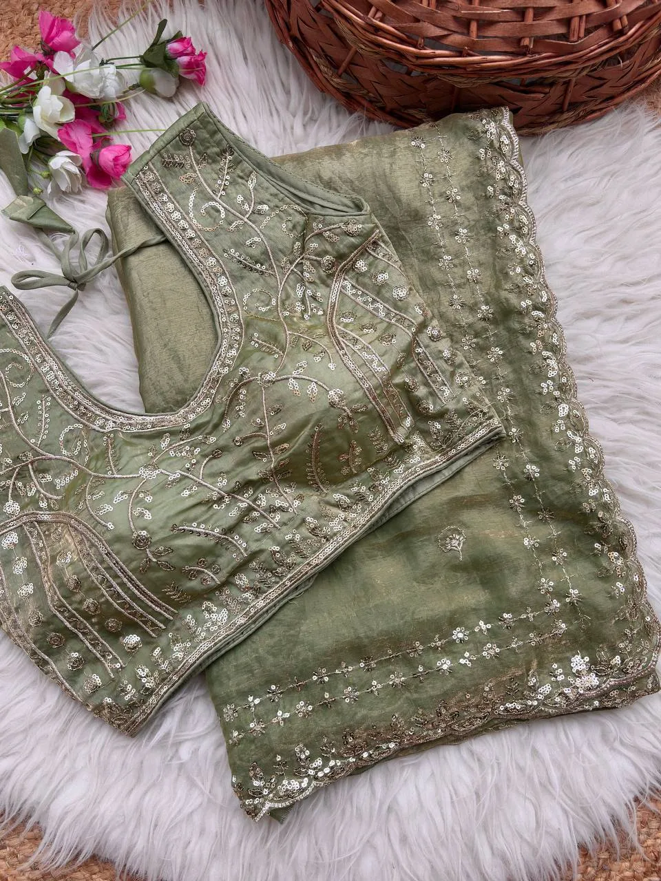 MHV Mahalaxmi Fandy Satin Silk Embroidery Work Wedding Saree