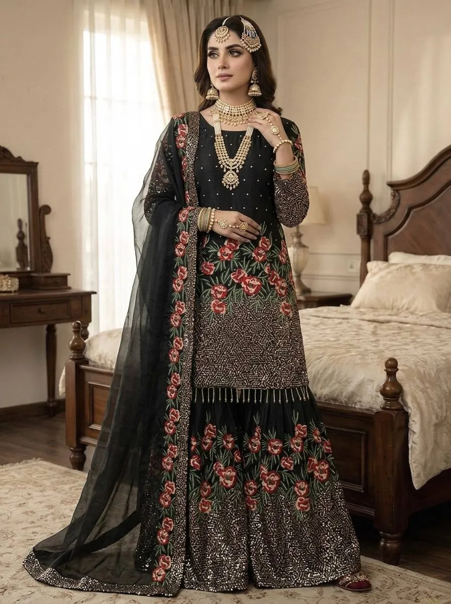 Launching Sabina 887 Fendy Silk Sequence Hand Work Wedding Pakistani Gharara Suit 2026