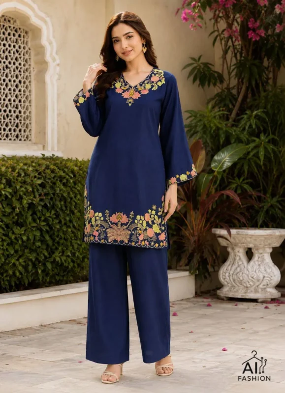 Buy SS2016 Kitty Rayon Embroidery Work Office Wear Kurti Pant Set 2026