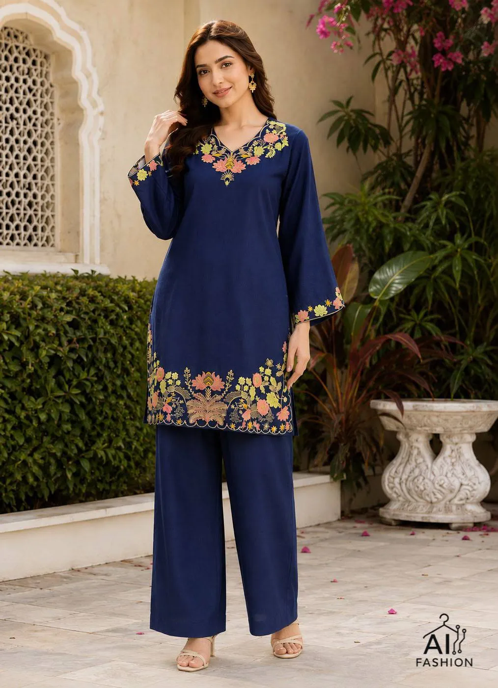 Buy SS2016 Kitty Rayon Embroidery Work Office Wear Kurti Pant Set 2026
