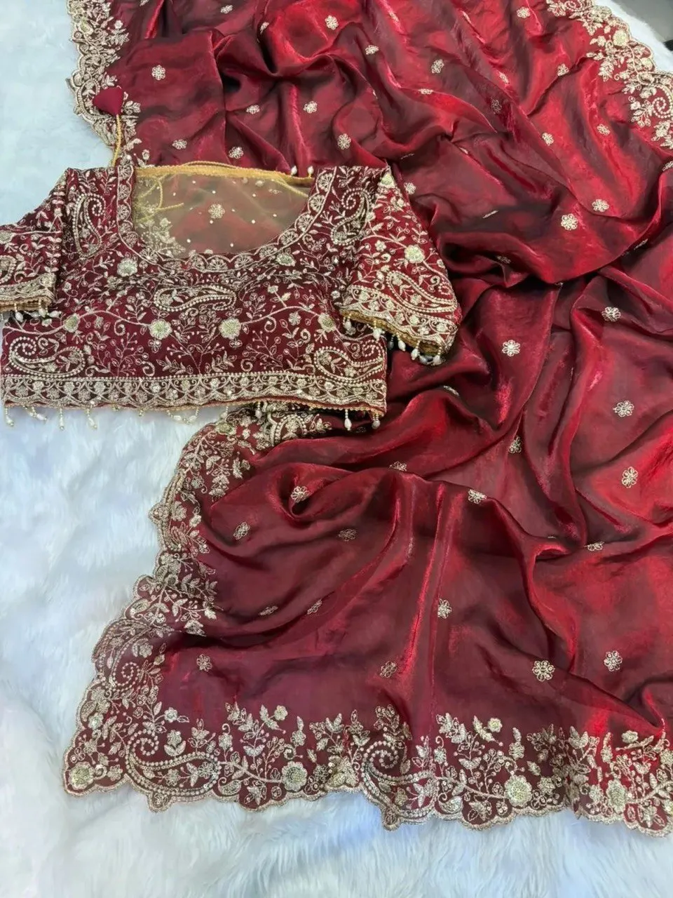 Stylish RBC 6046 Keree Fandy Satin Silk Embroidery Wedding Saree 2026