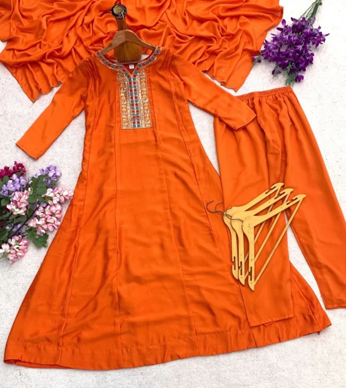 Stylish Beauty J 1024 Vichitra Silk Embroidery Gown Pant With Dupatta 2026