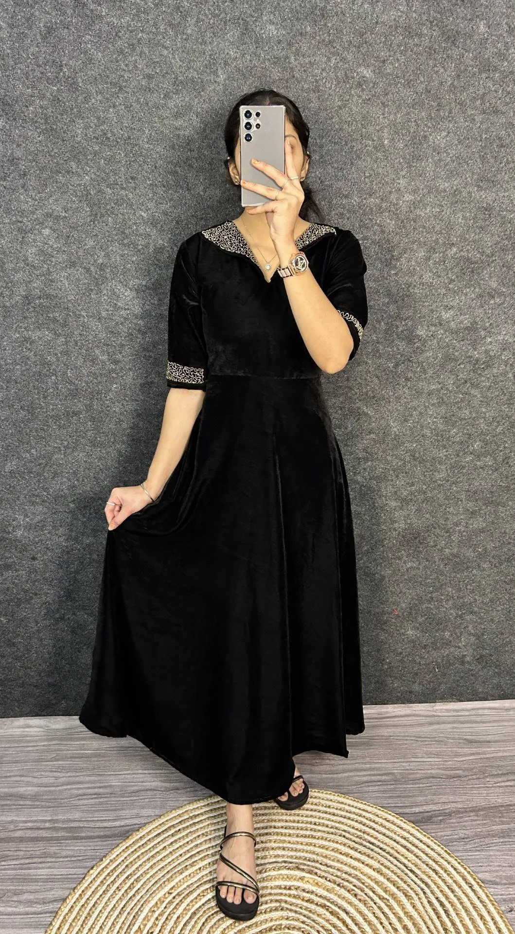 Launching ZT 209 Velvet Designer Hand Work Party Wear Frock 2026