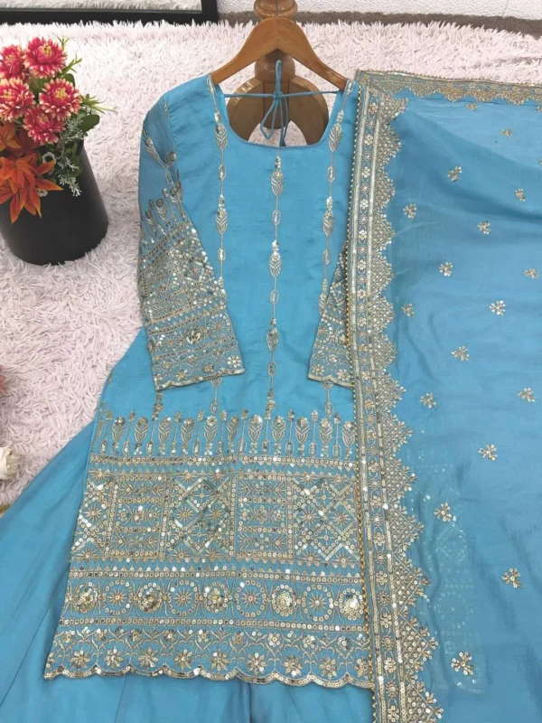 Stylish Sabina 430 Vichitra Silk Skyblue Embroidery Designer Sharara Suit Set 2026