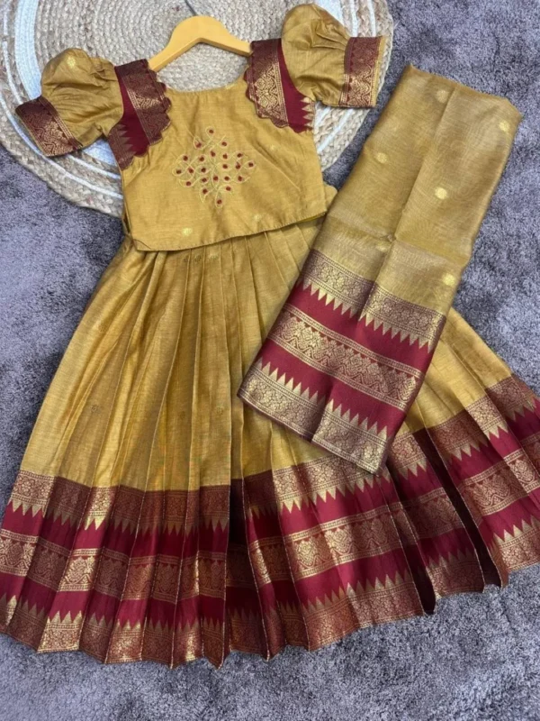 Beautiful Pari Cottan Silk Zari Weaving Kids Wear Lehenga Choli Wholesale Market in Surat 2026