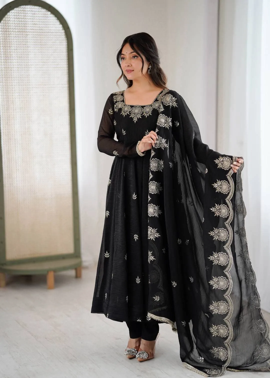 Stylish Sabina 5011 Crunchy Silk Sequence Embroidery Anarkali Gown Pant Dupatta 2026