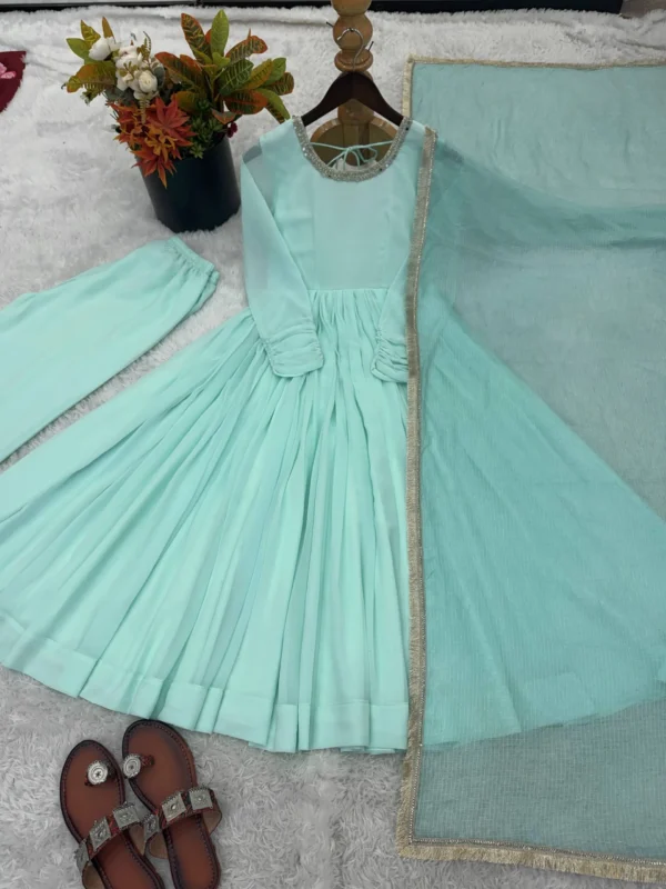 Stylish Sabina 5020 Heavy Faux Sky Blue Festival Anarkali Gown Wholesale Market in Mumbai 2026