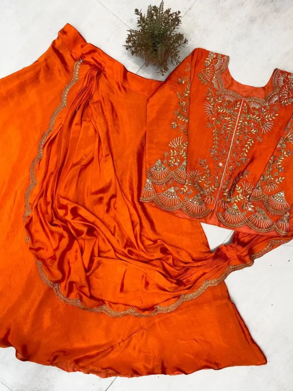 Stylish BV 407 Chinon Mirror Embroidery Work Orange Ready To Wear Saree Online Shopping 2026