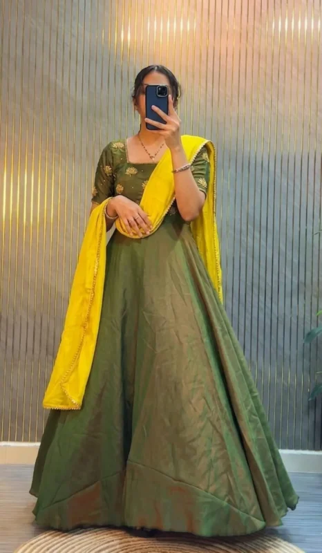 Launching ZT 216 Vichitra Silk Hand Work Festival Frock With Dupatta 2026