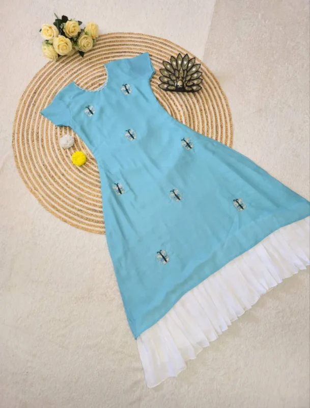 Latest ZT 227 Vichitra Silk Hand Work Sky Blue Designer Frock 2026