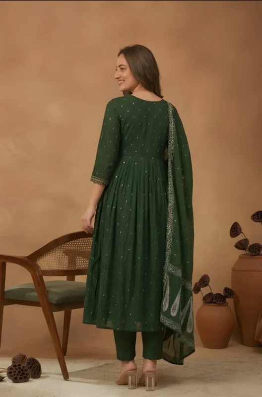 Stylish Shiv 3013 Cotton Embroidery Forest Green Festival Anarkali Gown 2026