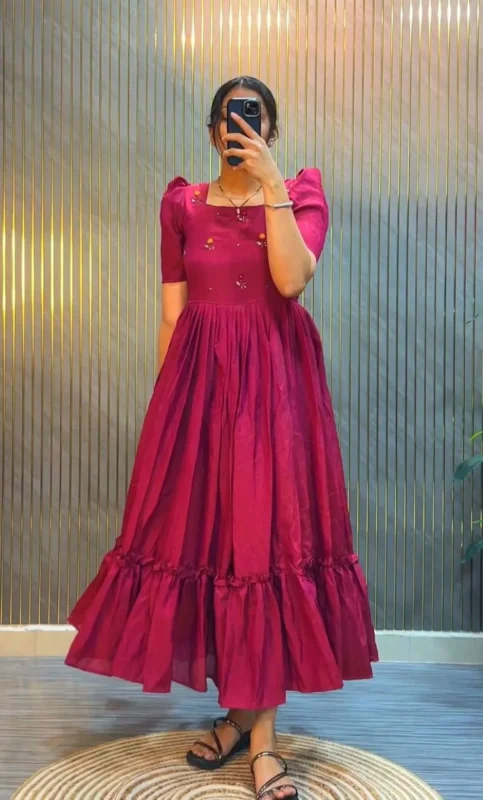 Latest ZF 218 Vichitra Silk Hand Work Frock 2026