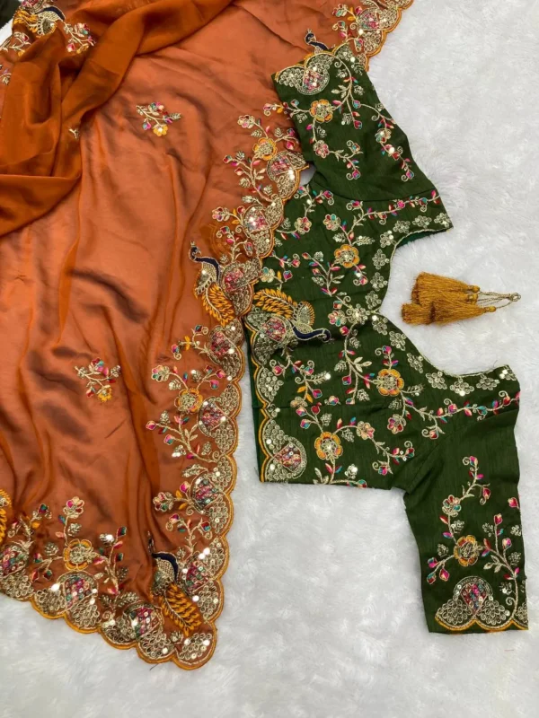 Beautiful Kiara Morla Rangoli Silk Embroidery Orange Saree Collection 2026