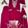 C585 1482 Vichitra Silk Embroidery Work Kurti Pant Dupatta Set
