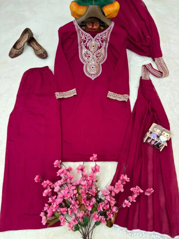 Latest C585 1482 Vichitra Silk Embroidery Work Kurti Pant Dupatta Set 2026