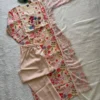 KR 421 Linen Cotton Hand Thread Work Kurti Pant Dupatta Set