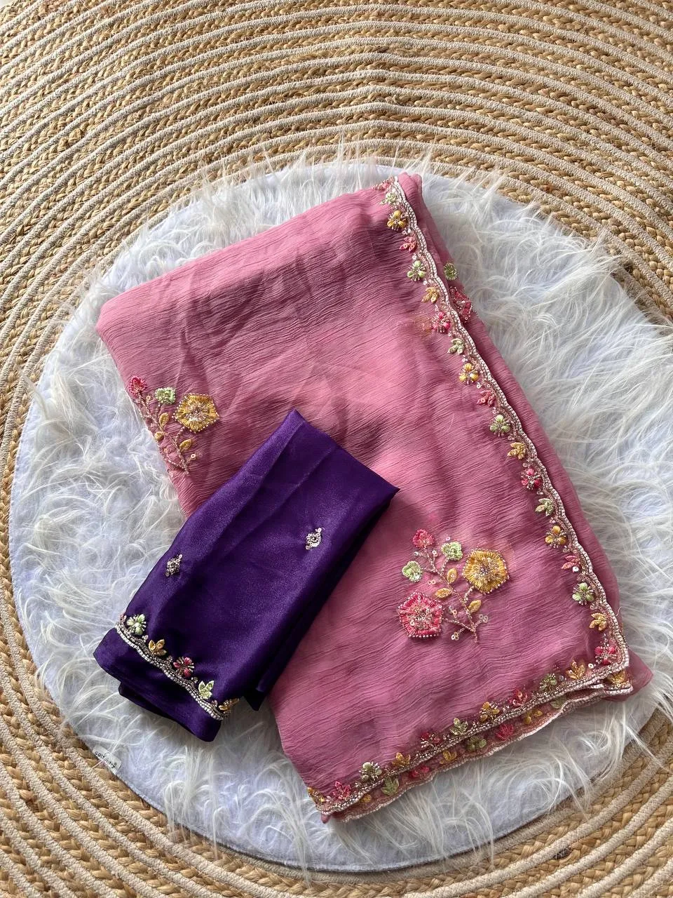 Buy MHV Morvi Chiffon Silk Embroidery Work Saree Collection 2026