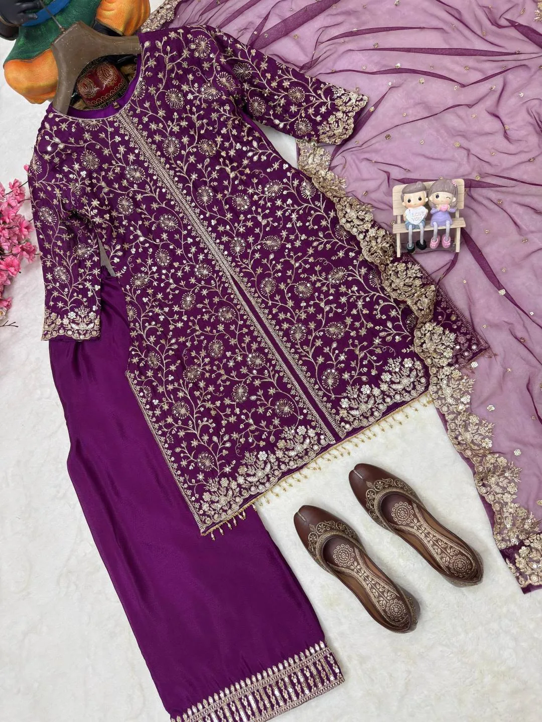 Beautiful C585 1423 Chinnon Silk Hand Embroidery Work Pakistani Sharara Suit 2026