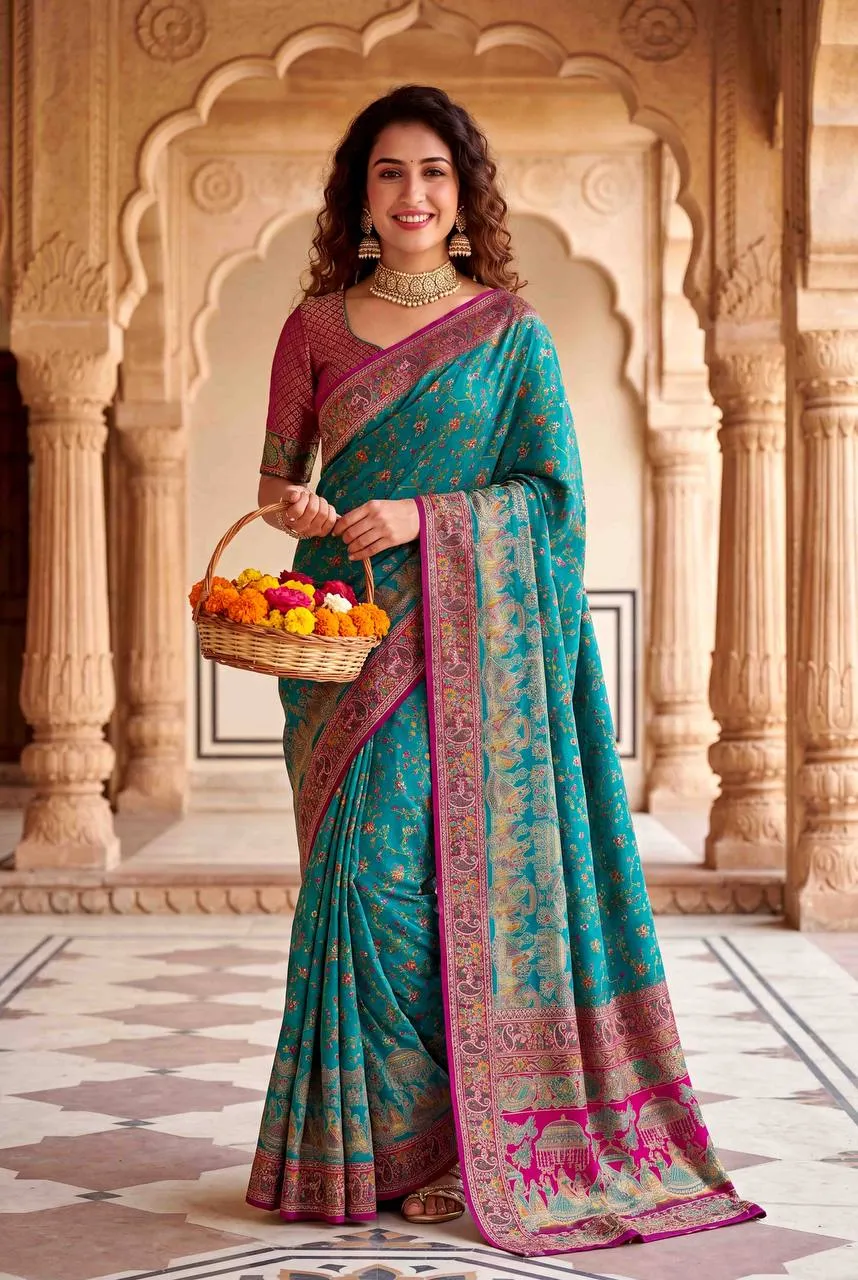 Launching Laxmi 1102 Pashmina Silk Zari Weaving Work Kashmiri Saree 2026