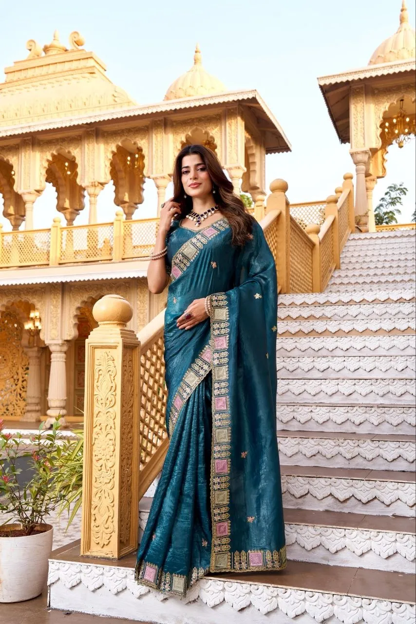 Launching RBC Virasat Gold Crush Silk Thread Work Party Wear Saree 2026