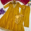 Beauty J 1023 Vichitra Silk Designer Embroidery Anarkali Gown Pant Dupatta