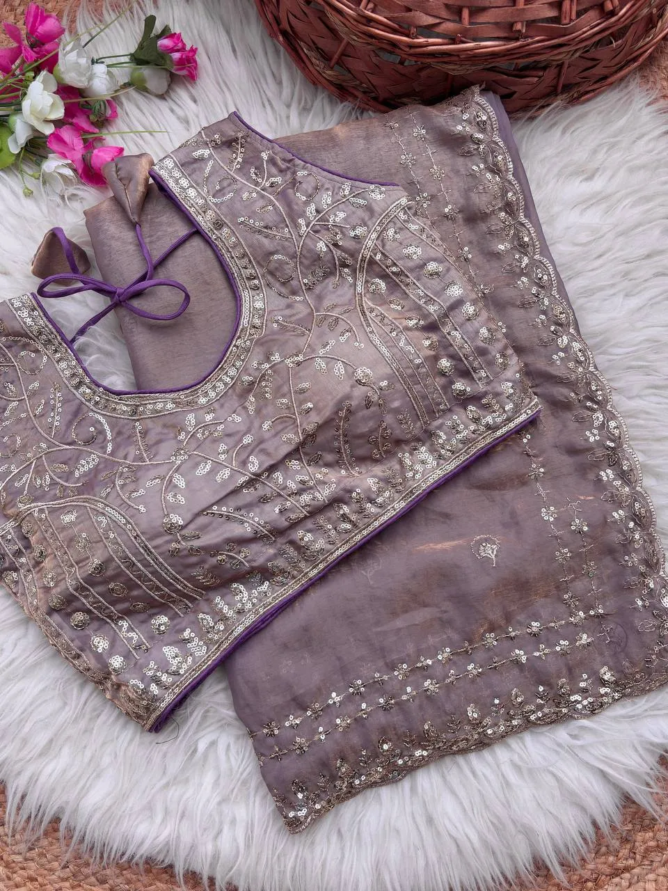 MHV Mahalaxmi Fandy Satin Silk Embroidery Work Wedding Saree