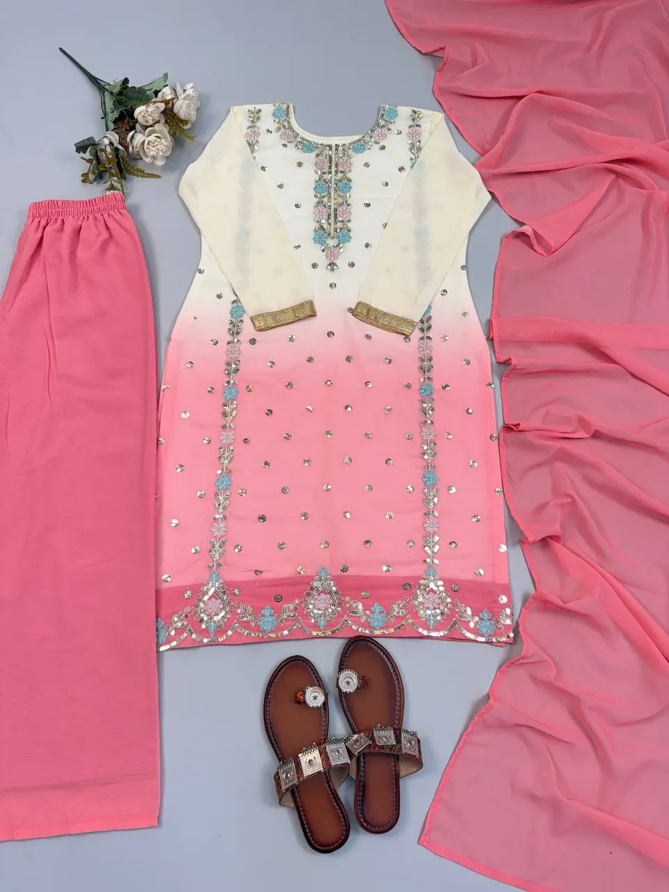 Buy Sabina 1712 Georgette Embroidery Sequence Party Wear Kurti Palazzo 2026
