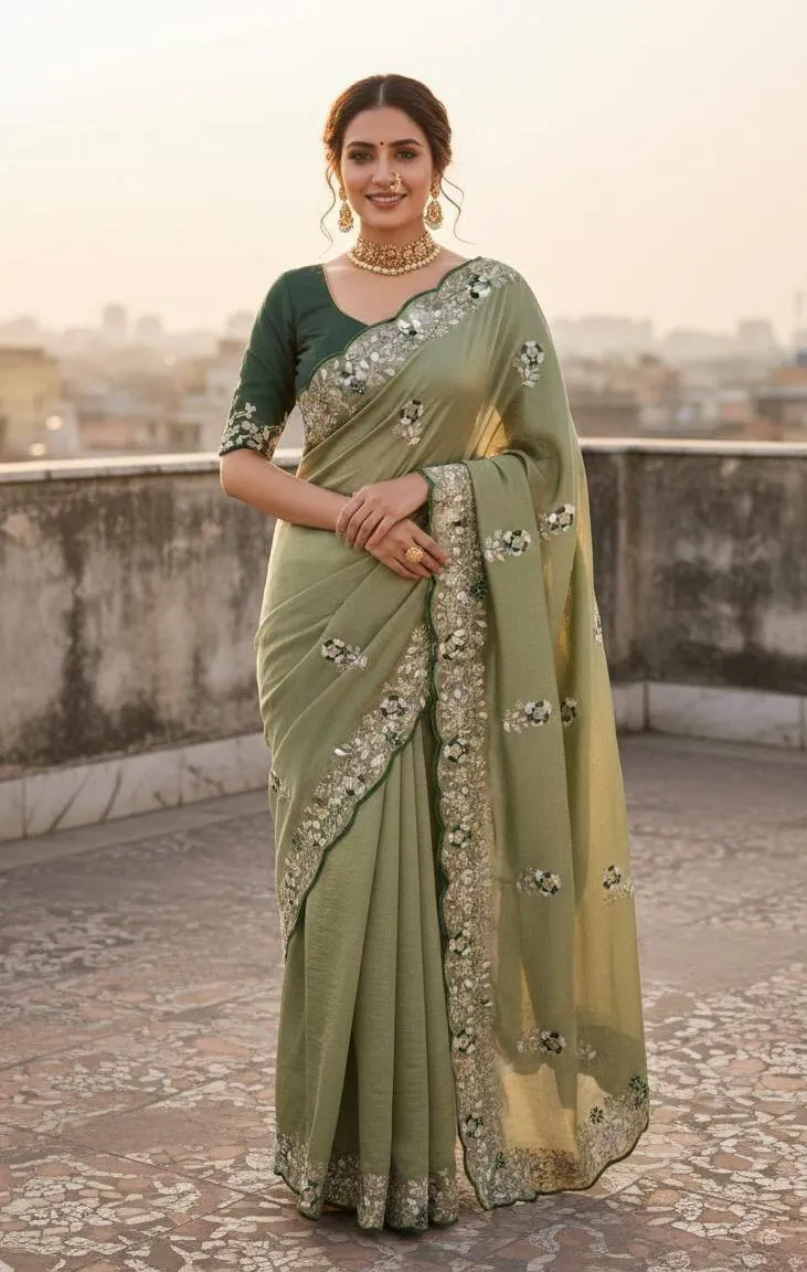 Latest Kusum 834 Sparkle Vichitra Silk Sequence Embroidery Work Saree Exporter in India 2026