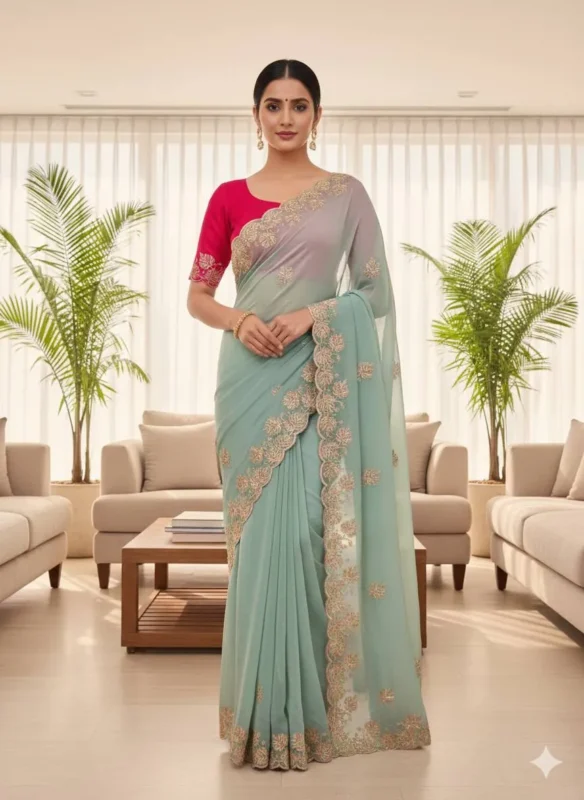 Stylish Kusum 829 Shivangi Moss Chiffon Thread Work Saree Collection 2026 2026