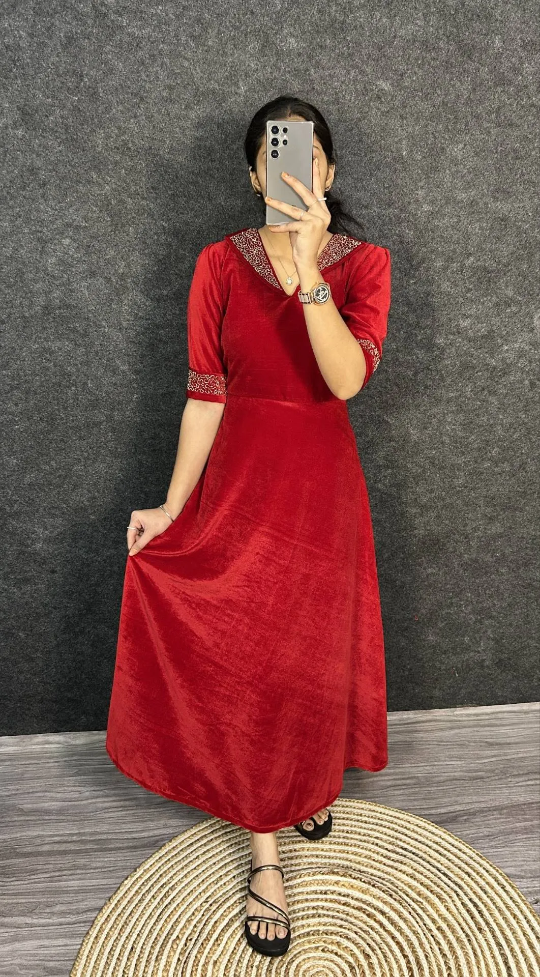 Launching ZT 209 Velvet Designer Hand Work Party Wear Frock 2026