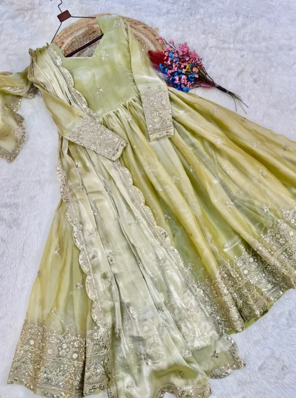 Stylish Moni 1260 Fendi Silk Zari Sequence Work Party Wear Gown Pant Dupatta 2026