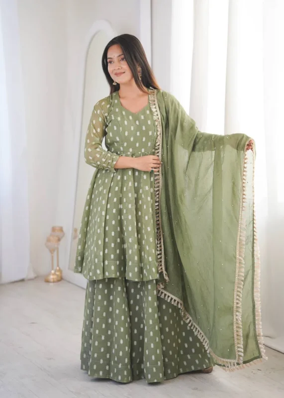Beautiful Sabina 5022 Crunchy Silk Jacquard Butti Work Party Wear Top Sharara 2026
