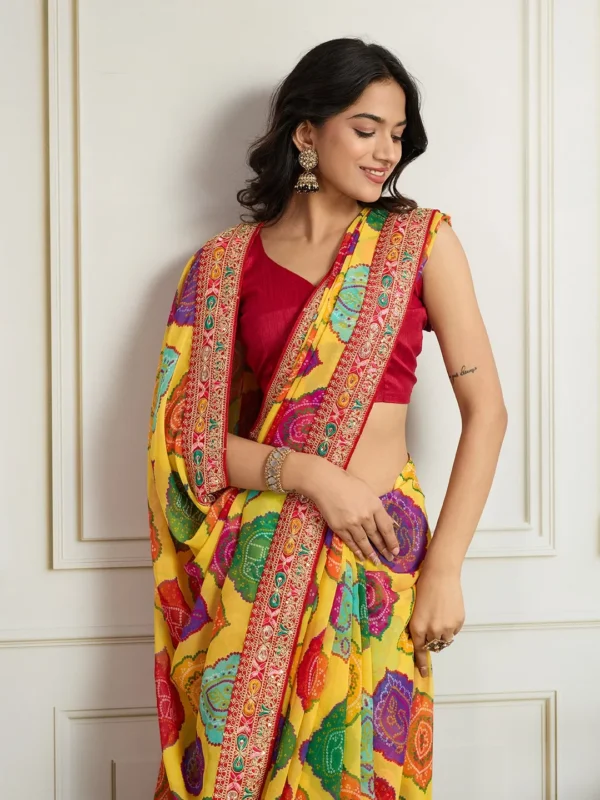 Stylish Kiara Sakhi4 Georgette Bandhej Printed Embroidery Party Wear Saree 2026