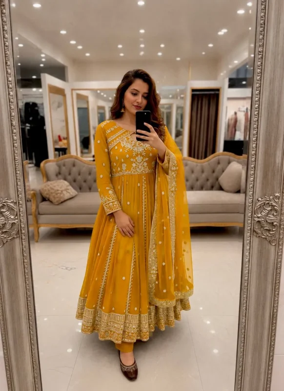 Latest C585 1481 Georgette Sequence Zari Work Gown Pant With Dupatta 2026