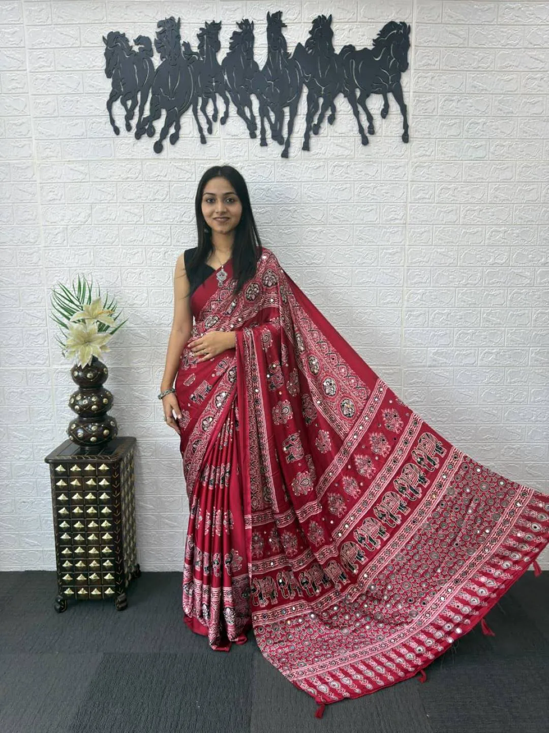 Latest RBC Gajji Silk Ajarakh Printed Mirror Work Festival Saree Collection 2026