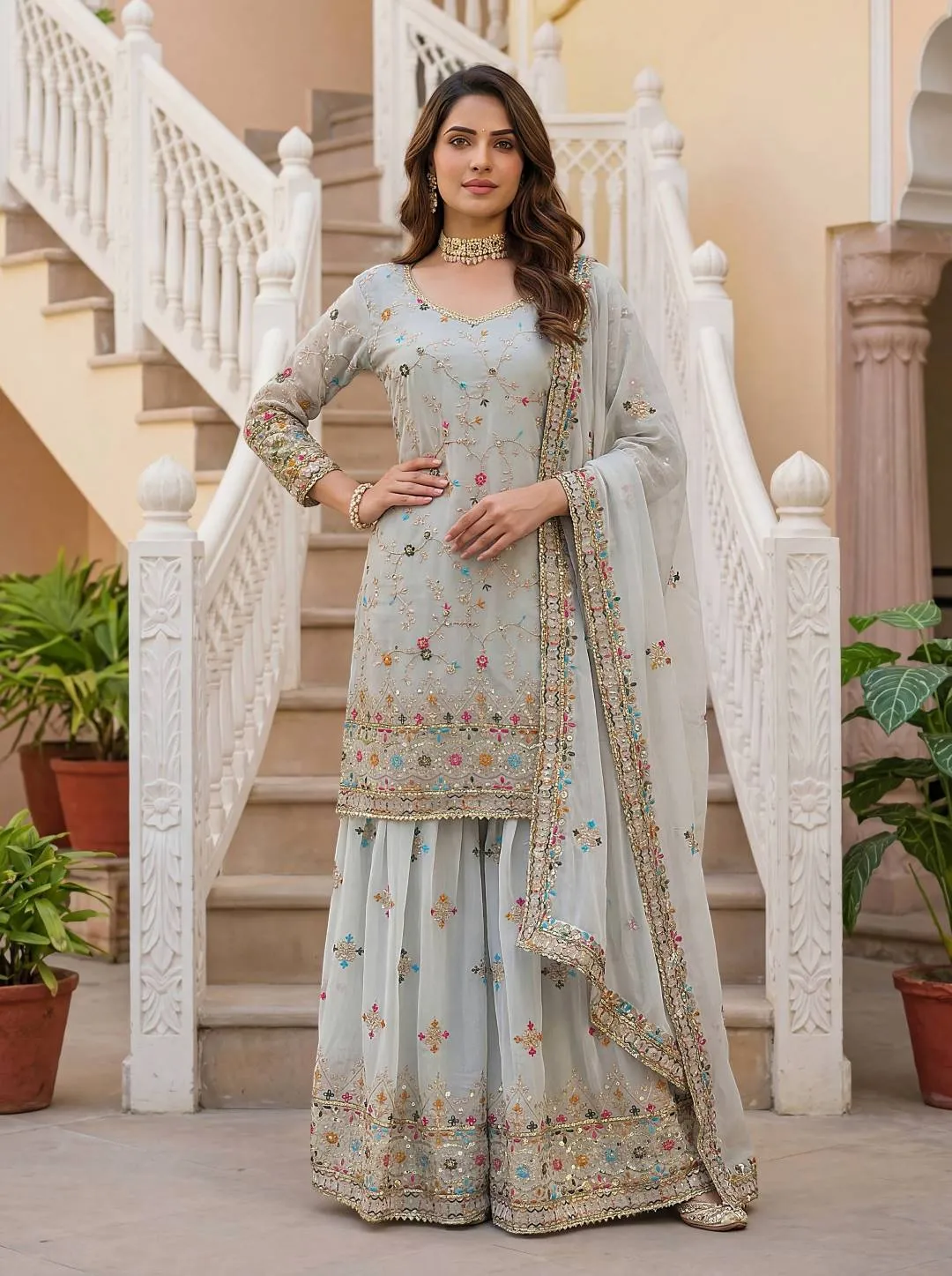 Launching DKT 5152 Georgette Embroidery Thread Wedding Pakistani Sharara Suit 2026